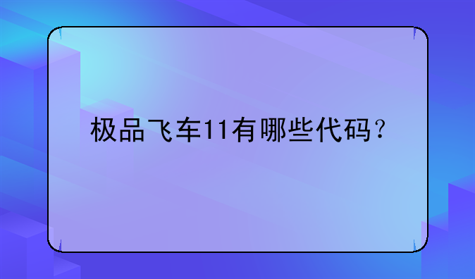 极品飞车11有哪些代码？