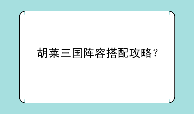胡莱三国阵容搭配攻略？