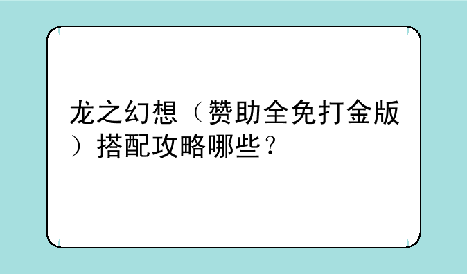 龙之幻想（赞助全免打金版）搭配攻略哪些？
