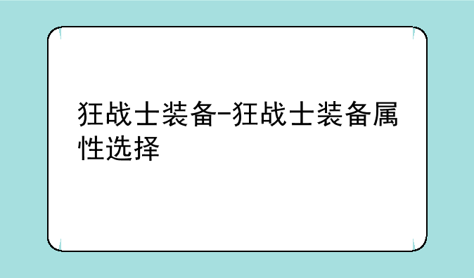 狂战士装备-狂战士装备属性选择