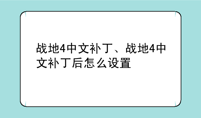 战地4中文补丁、战地4中文补丁后怎么设置
